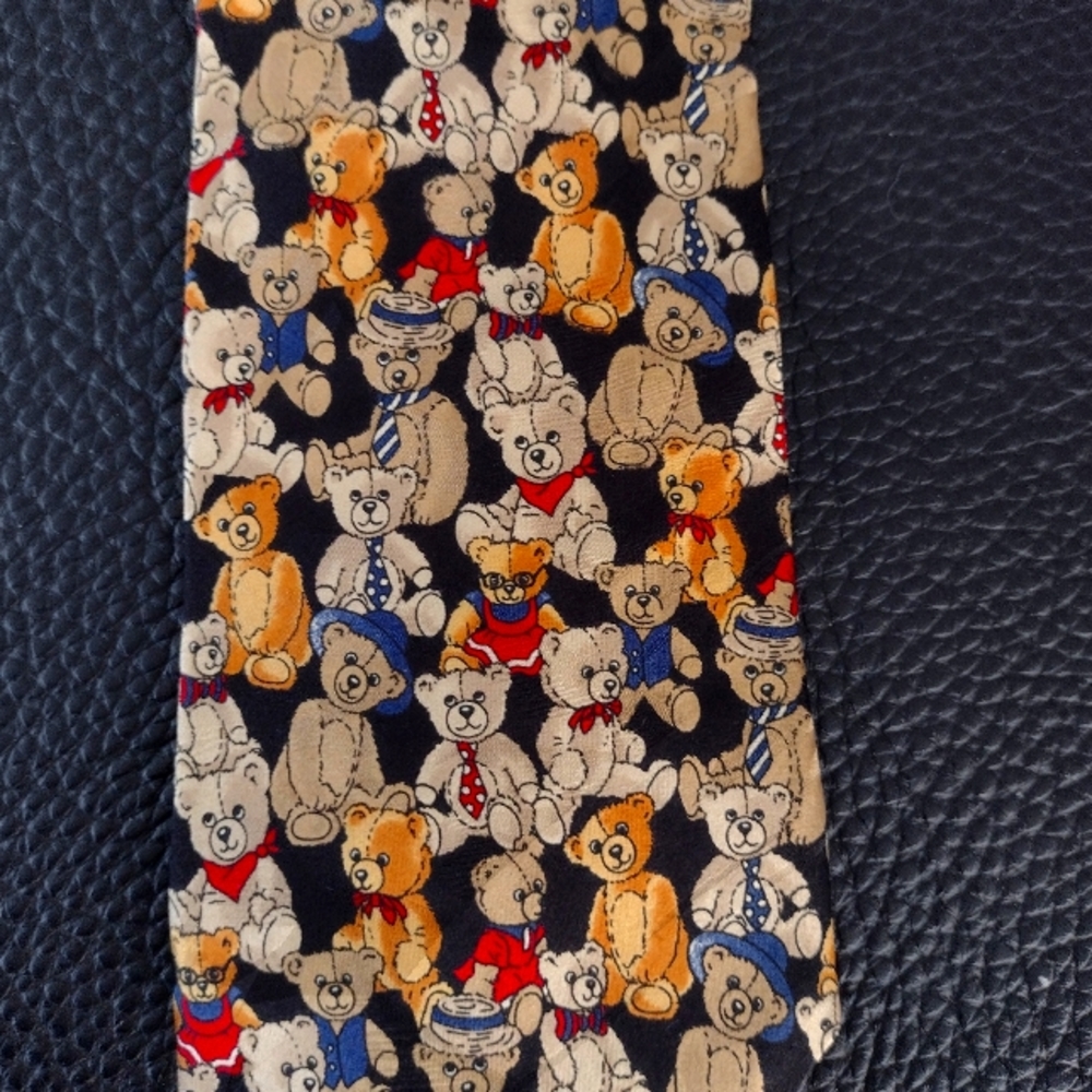 Teddy Bear Print 100% Silk Tie by Museum Artifacts